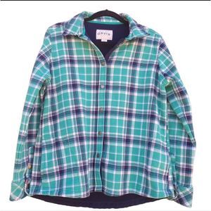 Orvis Fleece Lined Plaid Flannel Button Up Shirt Shacket Jacket